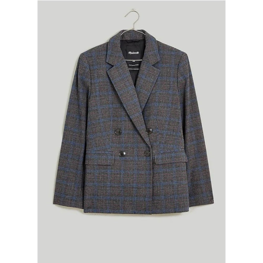 Madewell Plaid Blazer in Blue and Gray